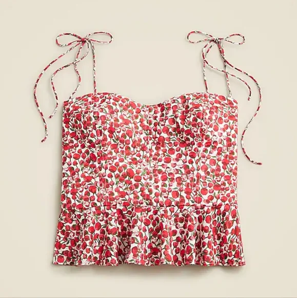 J. Crew Red Roses Cropped Bustier Peplum Top in Eliza Liberty Fabric - Picture 4 of 13